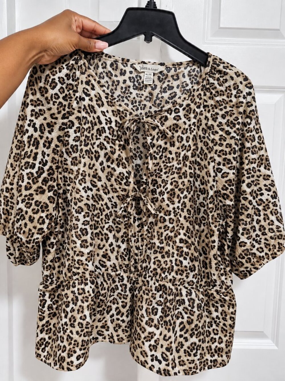Jules & Leopold Leopard Print Tie Front Peplum Blouse XL